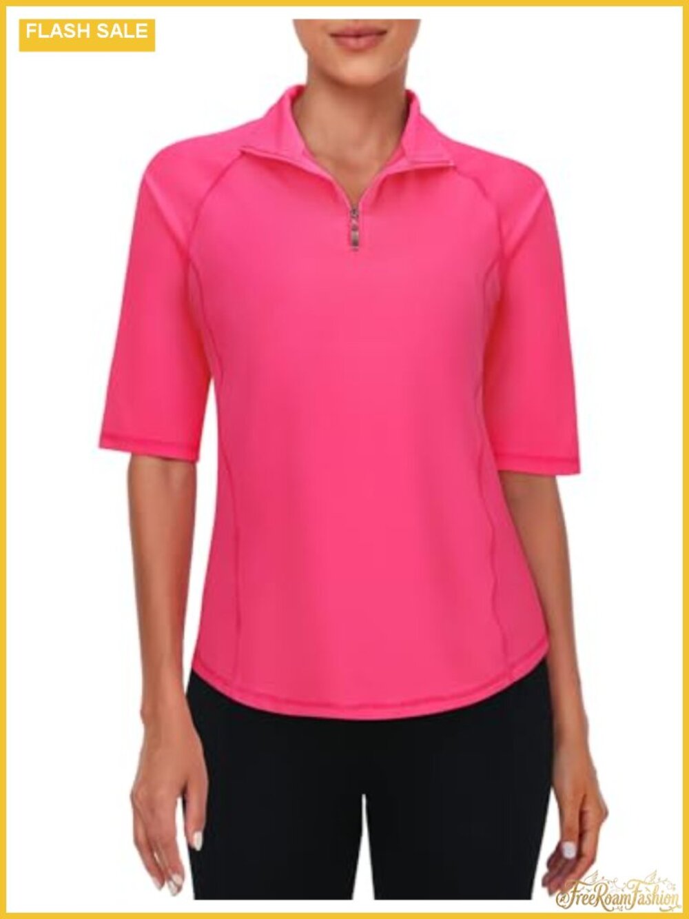 Quarter Zip Golf Polo Shirt Half Sleeve Moisture Wicking Athletic Top